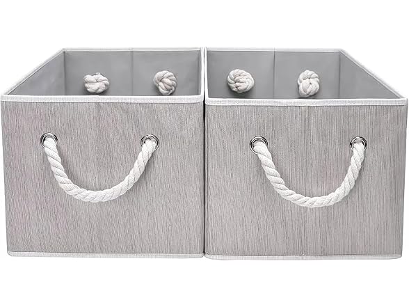 CROS Fabric Storage Bins 2 Pack with Rope Handles Beige