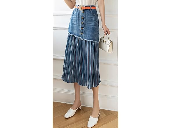 Chartou Women (M) Elegant High Waist Pleated Skirt