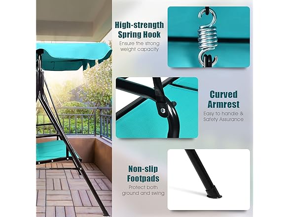GRAFFY 3-Seat Patio Swing Turquoise