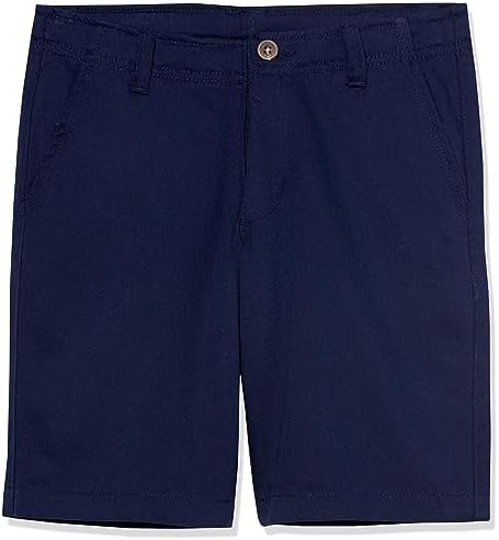 IZOD Boys' School Uniform Adaptive Chino Shorts with Adjustable Waistband, Velcro Closure, and Faux Buttons, Navy, 12 Husky