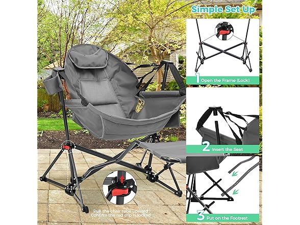 Ainfox Hammock Camping Chair with Footrest, Foldable Portable (Open Box)