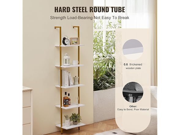Ladder Shelf, 5-Tier Bookshelf 15.6x11.8in, Open