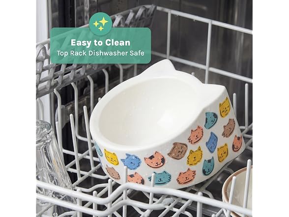Kitty City Elevated Melamine Cat Bowl- Colorful Cats