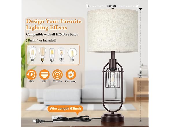 VerRon Table Lamp Brown 2 Pack