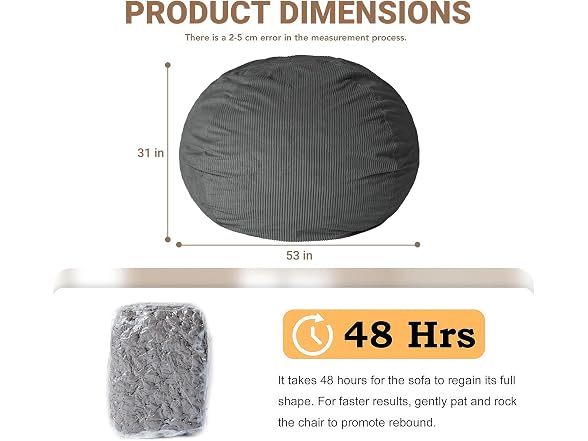 CangLong Plush Bean Bag Chair Dark Grey