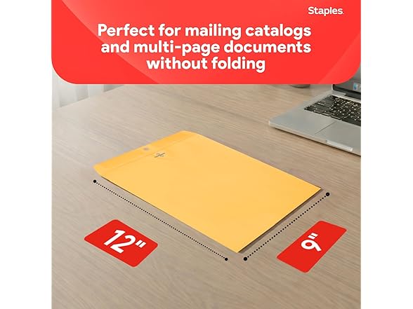 Staples 9 x 12 Kraft Clasp & Moistenable