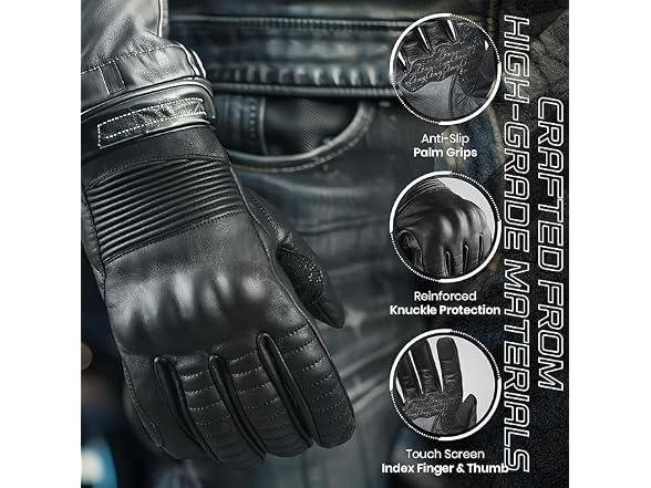 Hand Fellow Leather Motorbike Gloves Mens Black