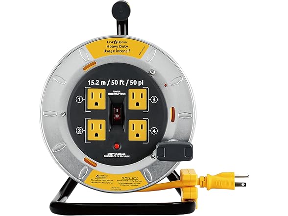 Link2Home 50ft 12/3AWG 13A HD Metal Cord Reel
