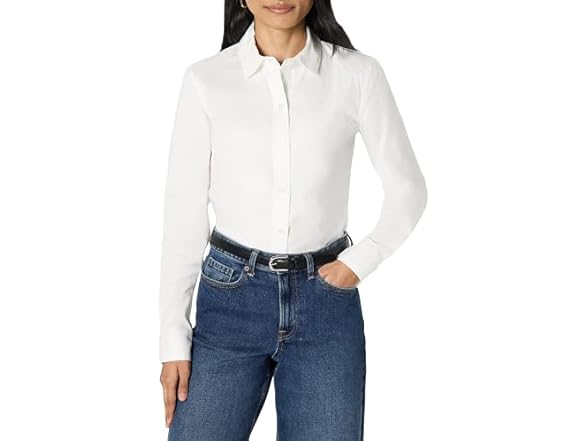 Amazon Essentials Women Stretch Poplin Button-Up Shirt - Gallery 5