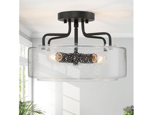 LALUZ Faux Wood Ring Ceiling Light Fixture, 14.5"