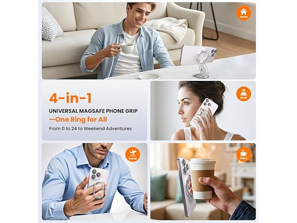 HYCZAAE Silver 4-in-1 Phone Grip Stand