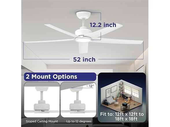 ocioc 52 inch White Ceiling Fan with Light