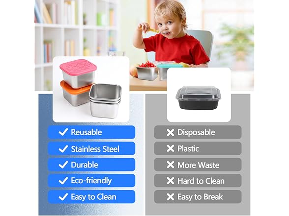 EKACO 6 Pack 180ml/6oz Stainless Steel Snack Containers 