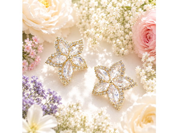 18K Gold Floral Cluster CZ Studs