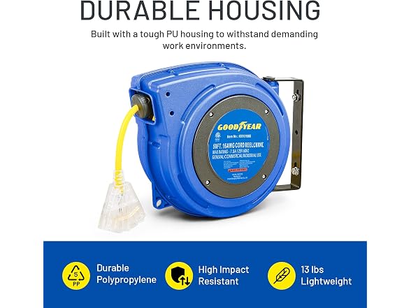 Goodyear Extension Cord Reel Retractable 16AWG x 50'