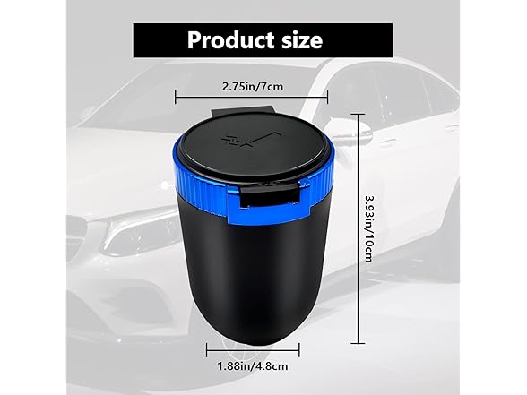 Car Ashtray w/Lid Blue Light Portable