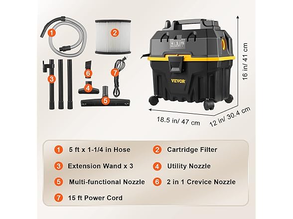 VEVOR Wet and Dry Shop Vac, 4 Gallon, 5 Peak HP