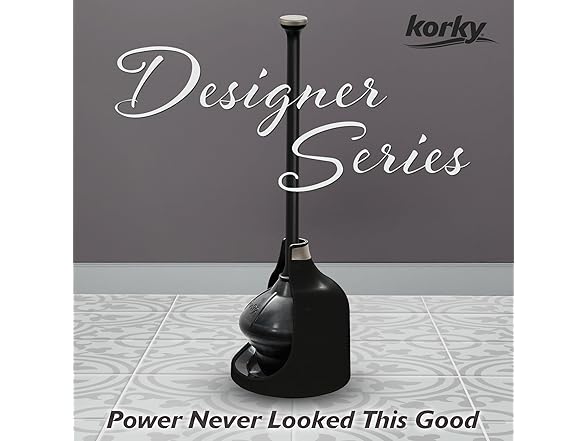 Korky Black Toilet Plunger and Holder