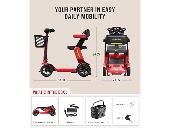 Glashow Glashow S3 Mobility Scooter for Seniors - 25 Miles