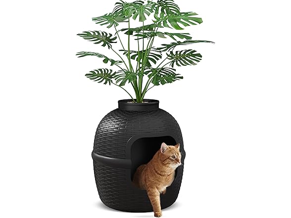  Hidden Litter Box with Faux Plant, Large