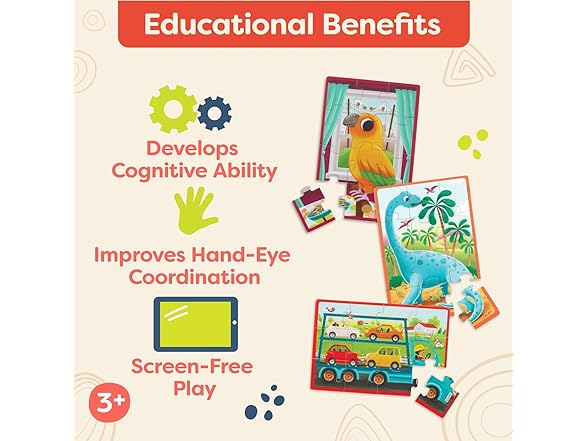 B. toys – Wooden Pack o' Puzzles 3Pk