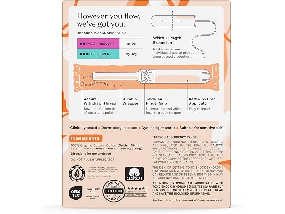 Honey Pot Organic Cotton Tampons 18 Count