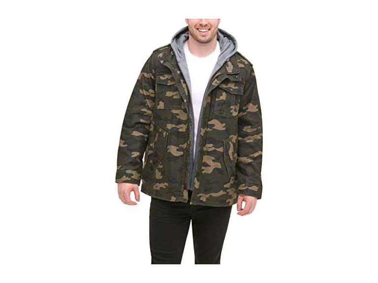 Levi's Men's Washed Cotton Hooded Military Jacket (Regular & Big & Tall Sizes)