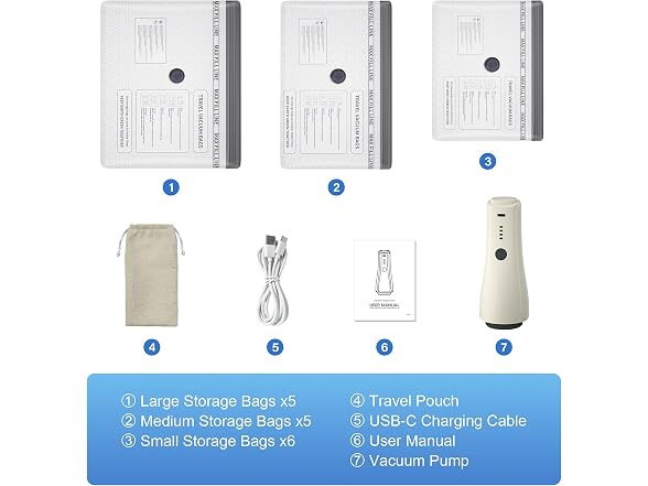 16 Pack Vacuum Storage Bags with Pump
