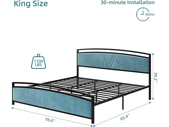GAOMON King Velvet Bed, Arc Design, Blue