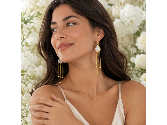 18K Gold CZ Teardrop Chain Earrings
