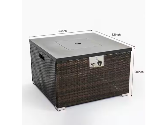Brown Wicker Gas Fire Table + Glass Rocks