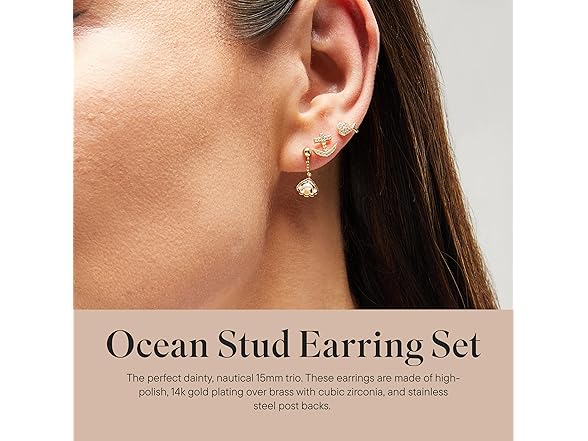 Rocksbox Ocean Stud Earring Set 14k Gold