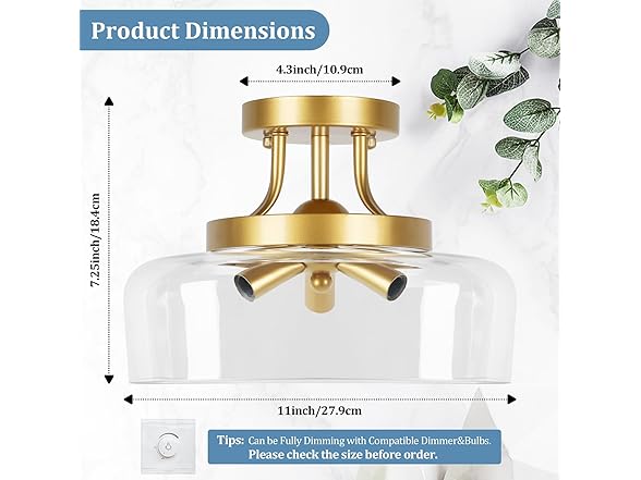 TOBUSA 3-Light Semi Flush Mount Light Fixture