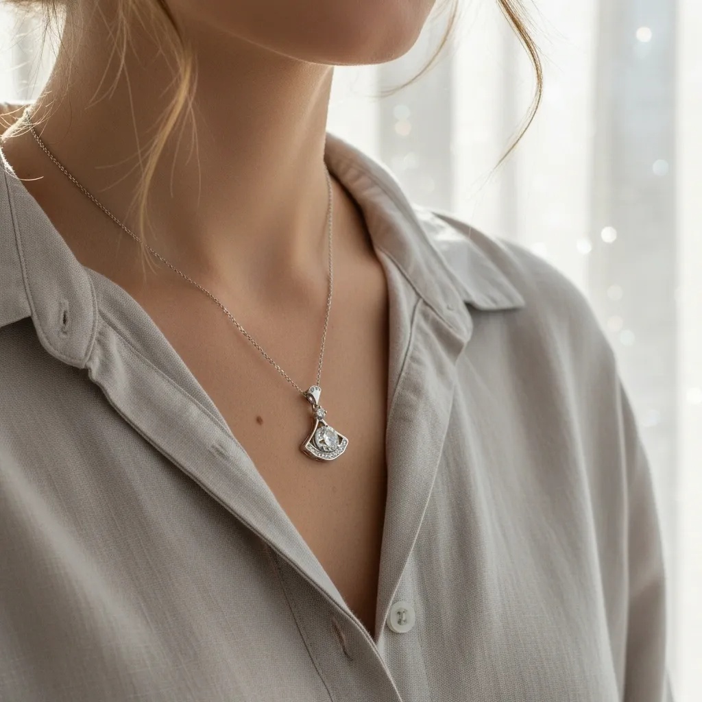 Moissanite Diamond Arc Necklace - Gallery 7