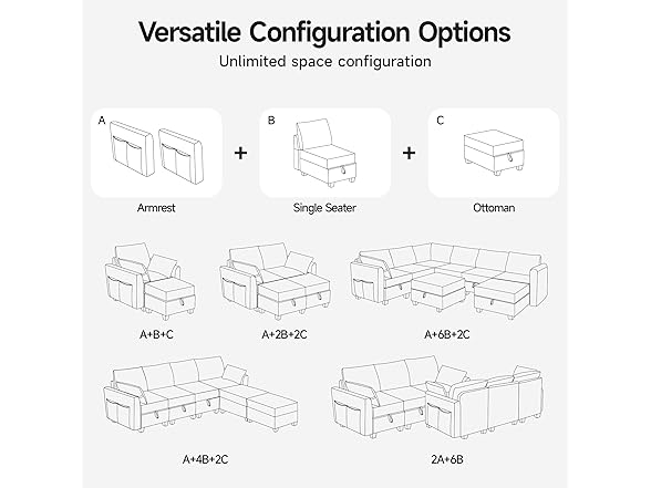 Winlice Convertible Ottoman Sectional Sofa Couch, Linen Fabr (Open Box)