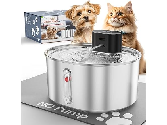 Virtulance No Pump Cat Water Fountain with 3 Filter