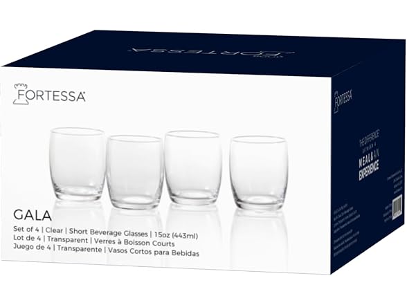 Fortessa Gala Glass, 15 Ounce Short Beverage (Set of 4), Clear