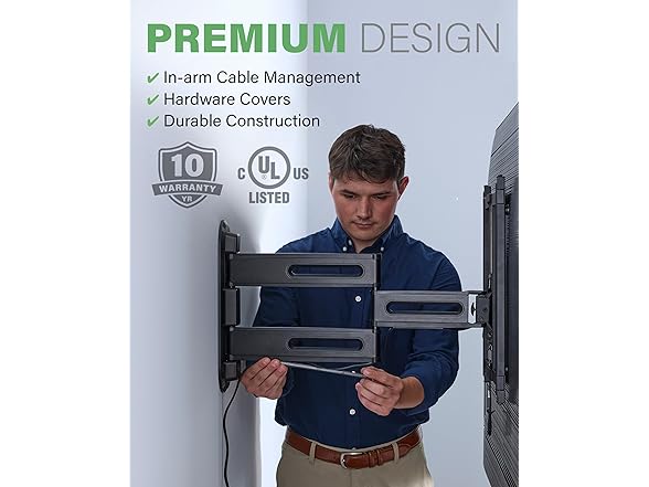 SANUS Height Adjustable Full Motion TV Wall Mount for 32” to 65” TVs – Raise or Lower TV 3” After Install – Maximizes Compatibility with Your Setup – 3 Step DIY w/Smooth Extension, Tilt & Swivel (Open Box)