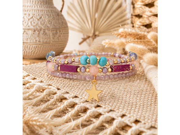 Stretch Beaded Bracelet Stack with Star Charm
