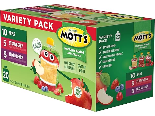 20PK Mott's No Sugar Added Applesauce 3 Flavor Variety