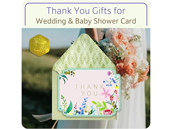Floral Thank You Cards, Die-Cut Gold