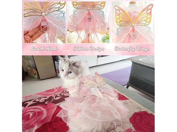 BAMY Butterfly Wings Dog Dress,Summer Cat Sk