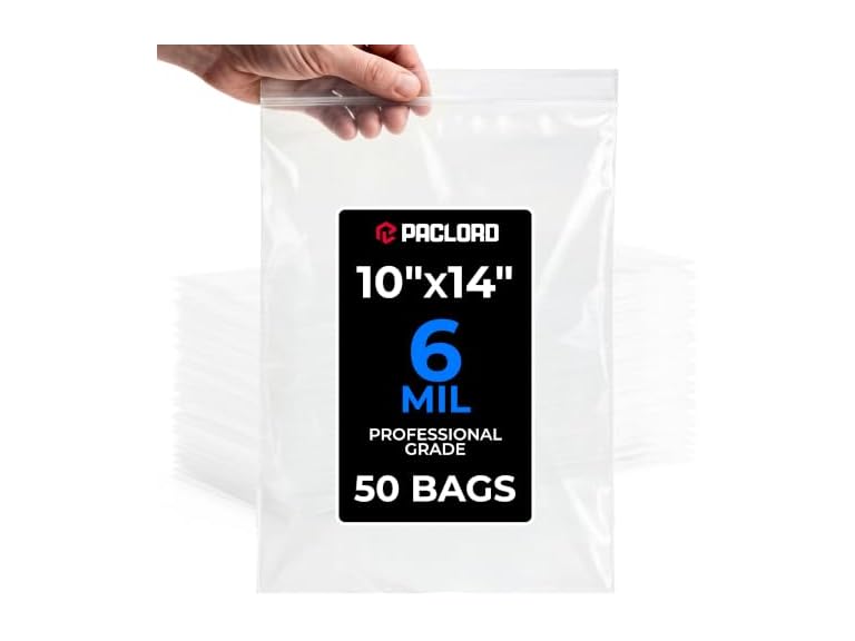 10" x 14" Medium Reclosable Plastic Zip Bags, 50 Count