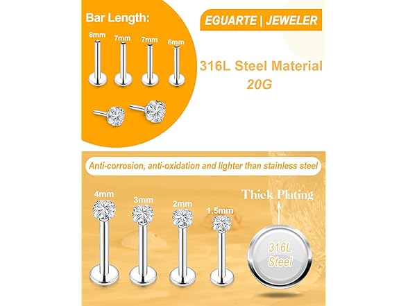EGUARTE Sliver Threadless Nose Studs