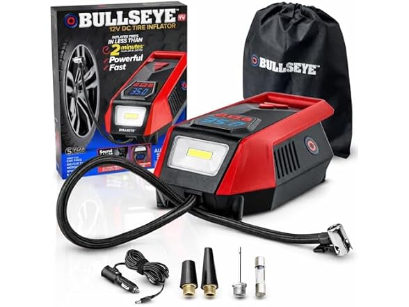 Bullseye 12V DC Car Tire Inflator Portable Air Compressor