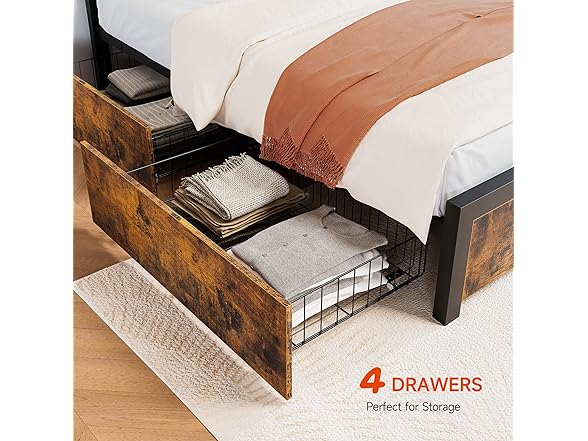 Amyove Full Size Bed Frame w/4 Drawers
