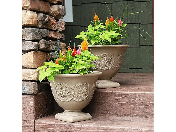 Sunnydaze 16-Inch Darcy Round Plant Pot 2 Pack - Beige