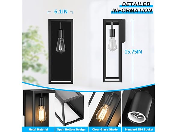 VerRon 2-Pack Outdoor Wall Lanterns