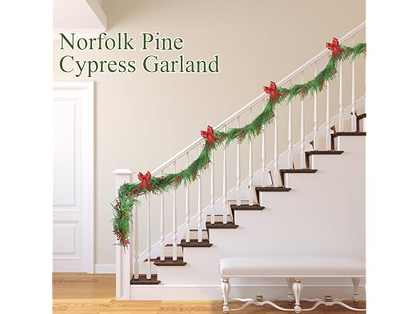 TISEMENT Norfolk Pine Cypress Garlands with Red Berries, 6Ft