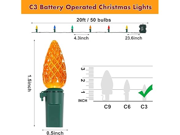 Brightever C3 Christmas Lights, 20FT 50LED
